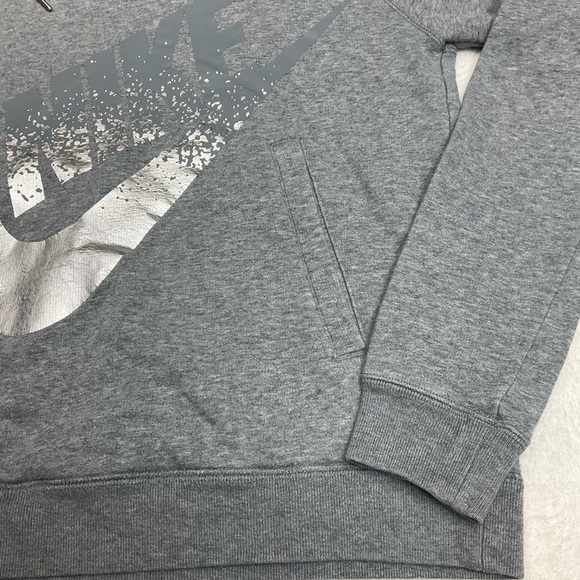 NIKE Gray Cross Neck Metallic Silver Oversized Hood Sweatshirt Woman Small - Picture 5 of 9